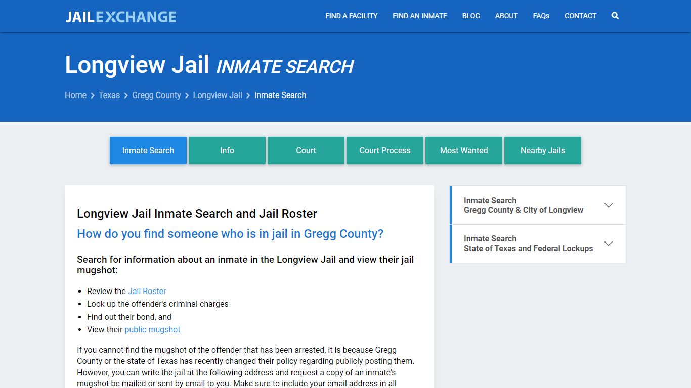 Inmate Search: Roster & Mugshots - Longview Jail, TX - Jail Exchange